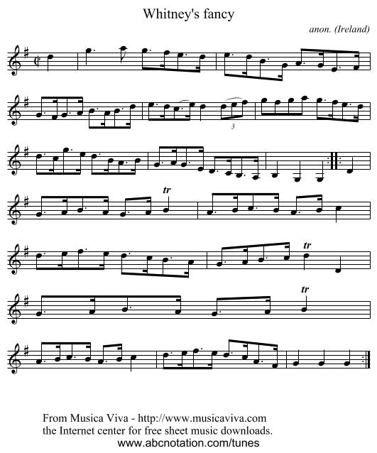 Whitney's fancy - staff notation