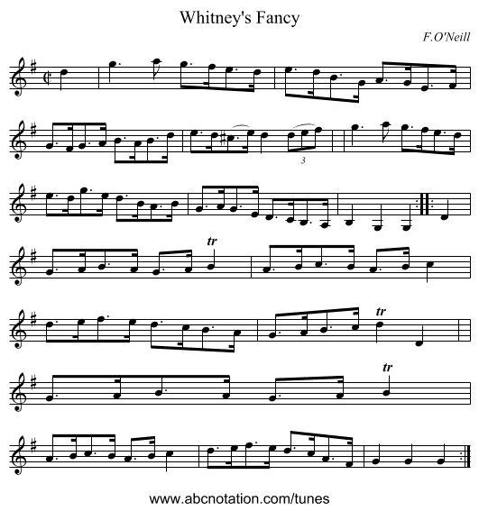 Whitney's Fancy - staff notation