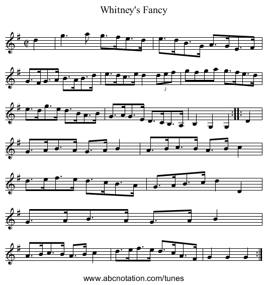 Whitney's Fancy - staff notation