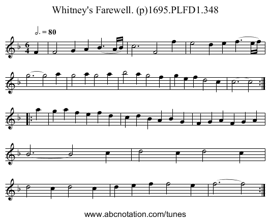 Whitney's Farewell. (p)1695.PLFD1.348 - staff notation