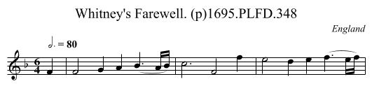 Whitney's Farewell. (p)1695.PLFD.348 - staff notation