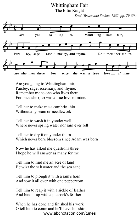 Whittingham Fair - staff notation