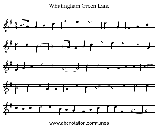 Whittingham Green Lane - staff notation