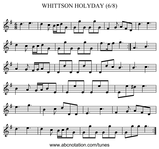 WHITTSON HOLYDAY (6/8) - staff notation