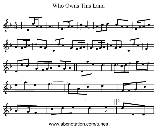 Who Owns This Land - staff notation