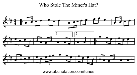 Who Stole The Miner's Hat? - staff notation