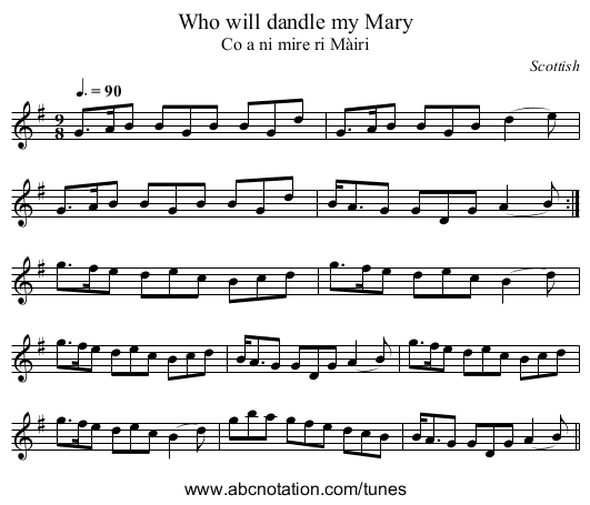 Who will dandle my Mary - staff notation