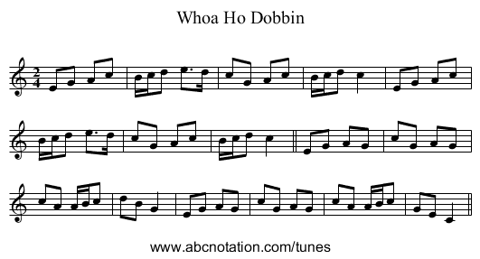 Whoa Ho Dobbin - staff notation