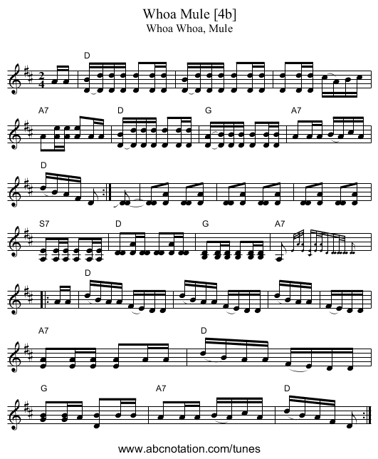Whoa Mule [4b] - staff notation