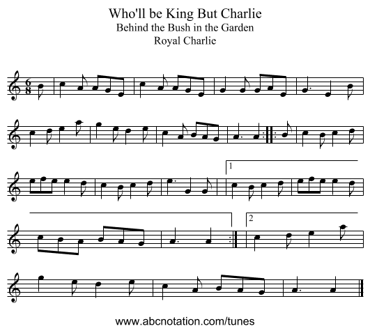 Who'll be King But Charlie - staff notation