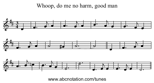 Whoop, do me no harm, good man - staff notation