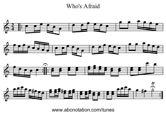 Who's Afraid - staff notation