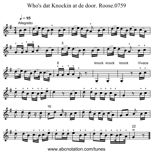 Who's dat Knockin at de door. Roose.0759 - staff notation