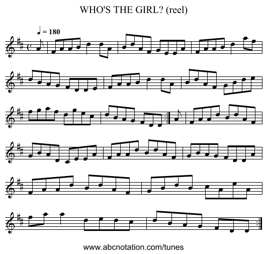 WHO'S THE GIRL? (reel) - staff notation