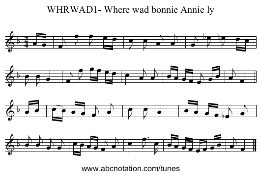 WHRWAD1- Where wad bonnie Annie ly - staff notation