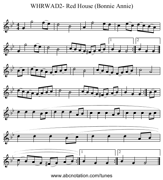 WHRWAD2- Red House (Bonnie Annie) - staff notation