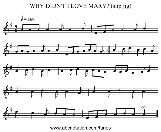 WHY DIDN'T I LOVE MARY? (slip jig) - staff notation