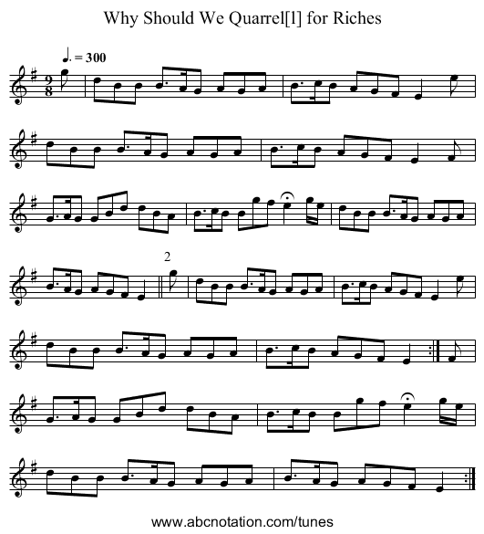 Why Should We Quarrel[l] for Riches - staff notation
