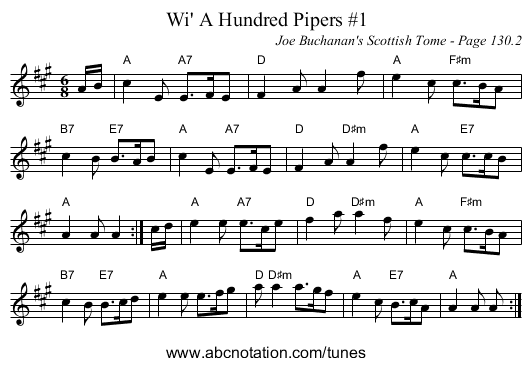 Wi' A Hundred Pipers #1 - staff notation