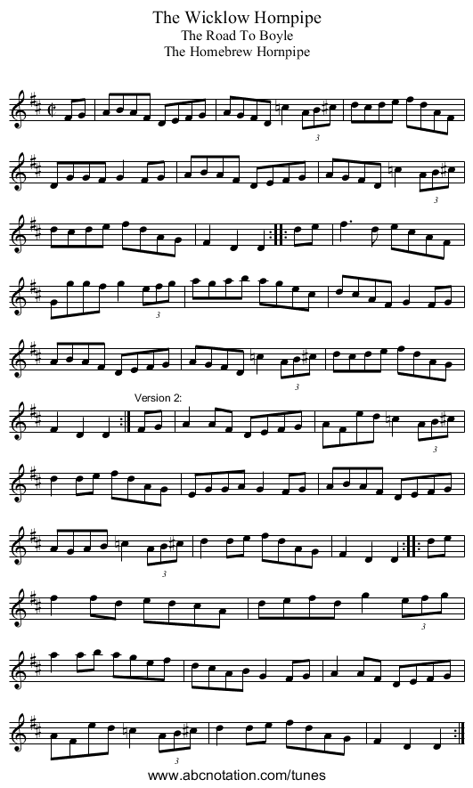 Wicklow Hornpipe, The - staff notation