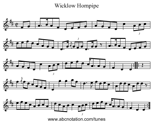 Wicklow Hornpipe - staff notation