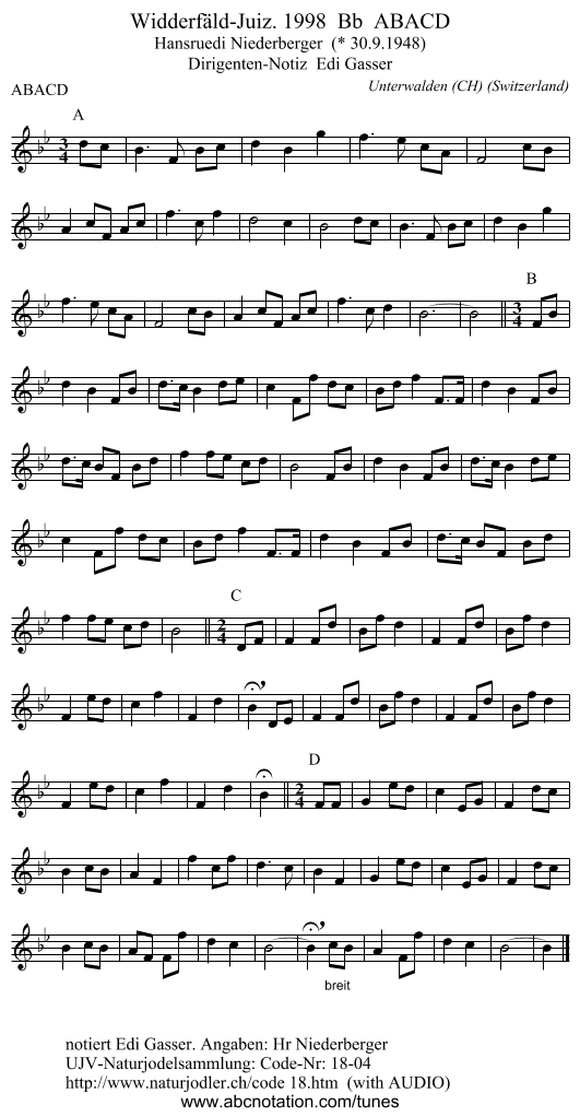 Widderfäld-Juiz. 1998  Bb  ABACD - staff notation