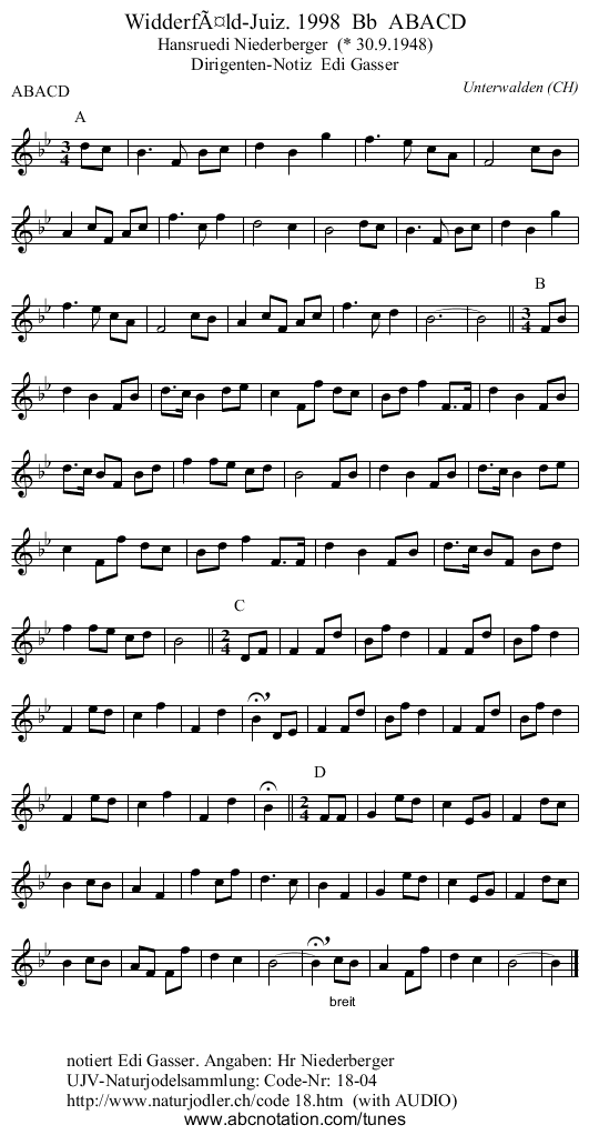 WidderfÃ¤ld-Juiz. 1998  Bb  ABACD - staff notation