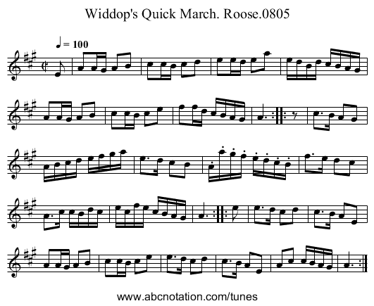 Widdop's Quick March. Roose.0805 - staff notation