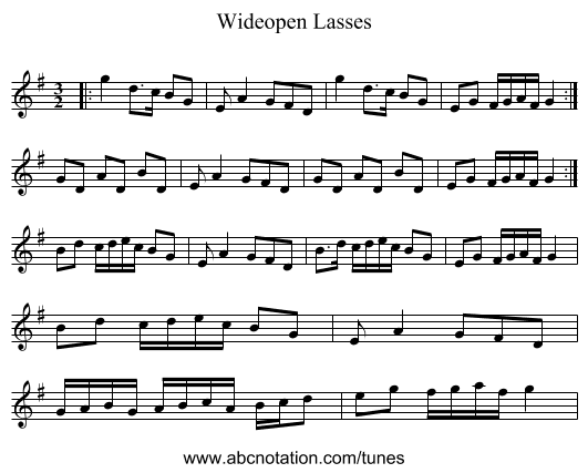 Wideopen Lasses - staff notation