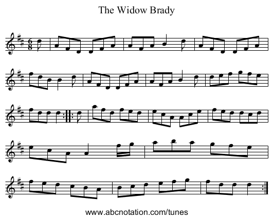 Widow Brady, The - staff notation