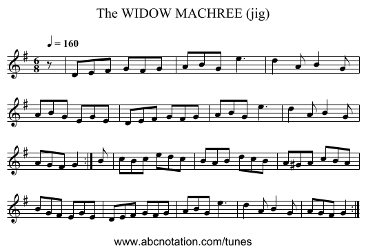 WIDOW MACHREE (jig), The - staff notation