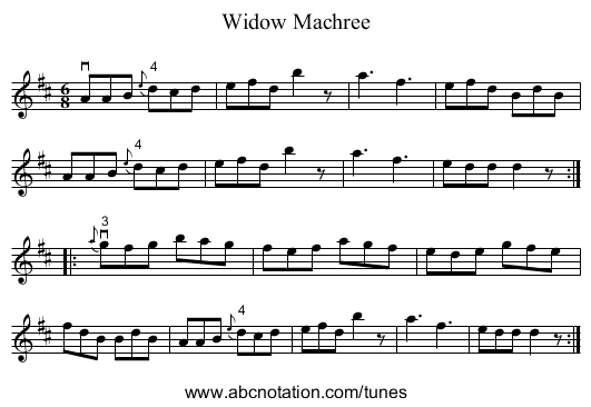 Widow Machree - staff notation