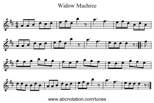 Widow Machree - staff notation
