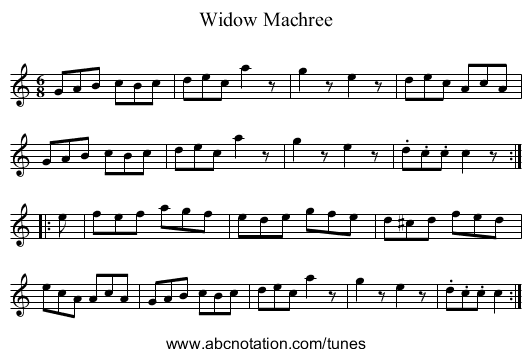 Widow Machree - staff notation