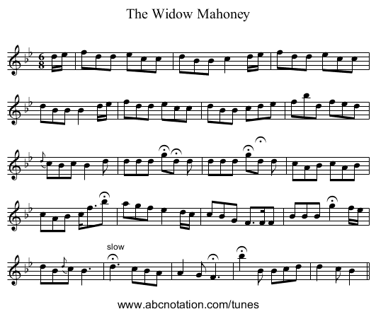 Widow Mahoney, The - staff notation