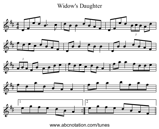 Widow's Daughter - staff notation