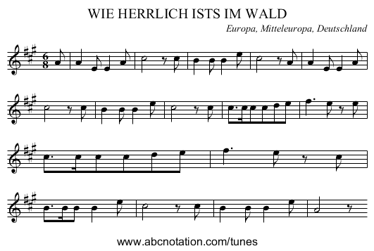 WIE HERRLICH ISTS IM WALD - staff notation