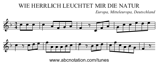 WIE HERRLICH LEUCHTET MIR DIE NATUR - staff notation