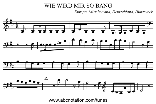 WIE WIRD MIR SO BANG - staff notation