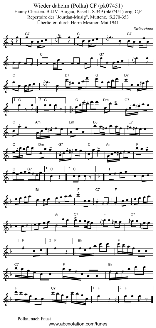 Wieder daheim (Polka) CF (pk07451) - staff notation