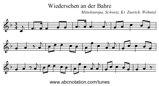 Wiedersehen an der Bahre - staff notation