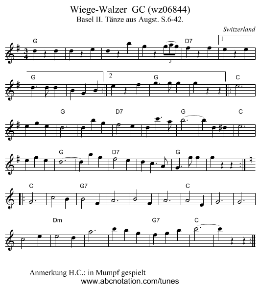 Wiege-Walzer  GC (wz06844) - staff notation