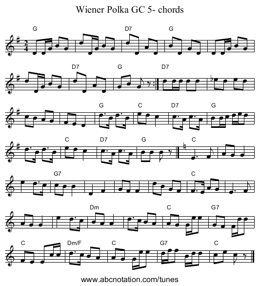 Wiener Polka GC 5- chords - staff notation