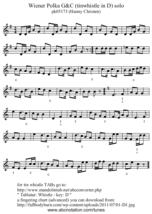 Wiener Polka G&C (tinwhistle in D) solo - staff notation