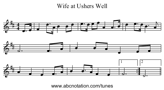 Wife at Ushers Well - staff notation