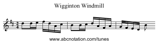 Wigginton Windmill - staff notation