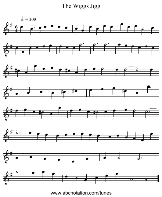 Wiggs Jigg, The - staff notation