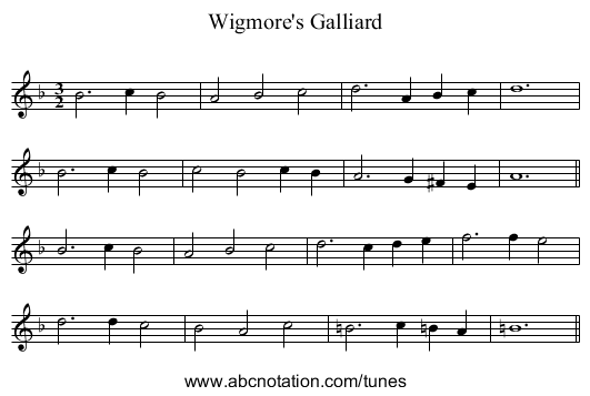 Wigmore's Galliard - staff notation