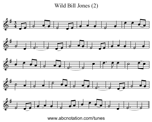Wild Bill Jones (2) - staff notation