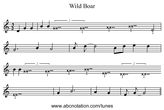 Wild Boar - staff notation